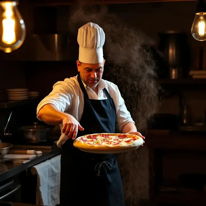 Pizza chef tossing dough